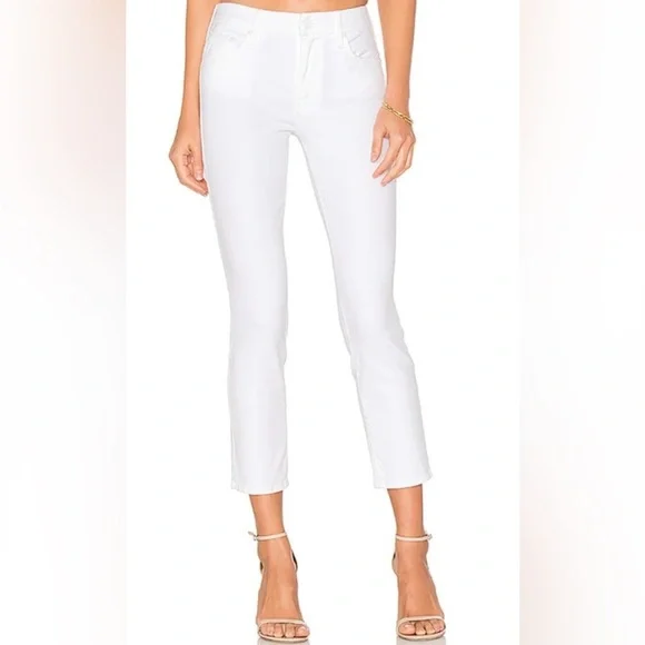 MOTHER The Looker Crop White Straight Leg Ankle Crop Jeans Glass Slipper White - Picture 1 of 15